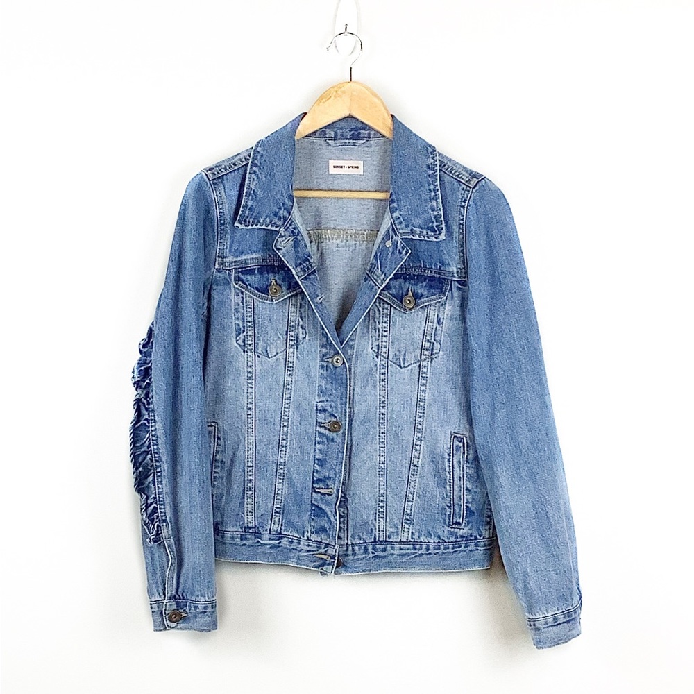 Sunset + Spring Ruffle Trim Denim Jacket Size Medium